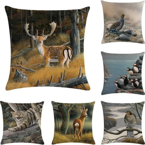 Pillowcase Fox Lion Deer Animal Cotton Linen Cushion Covers Home Decorative Pillows Bedroom Euro Pillow Cover Free Shipping