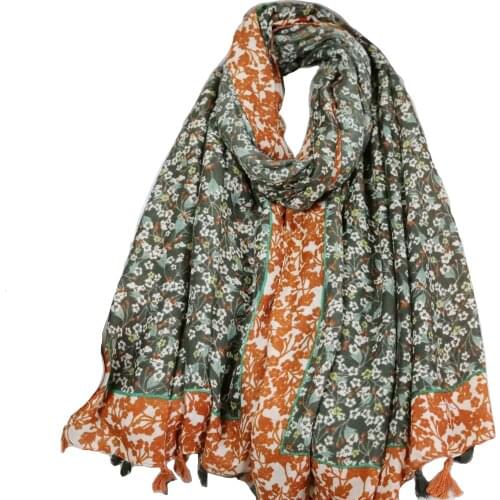 2021 Autumn Small Flower Print Tassel Scarf Shawls Long Cotton Floral Blossom Scarves Hijab Wrap 6 Color Wholesale 10pcs/LOT