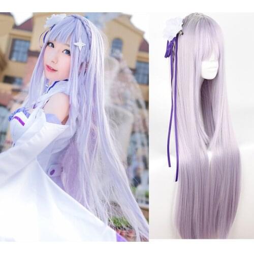 Re:Life in a different world from zero Emilia cosplay wig Comic Emilia light purple long straight hair wig costumes