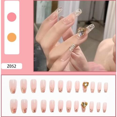 24pcs Shiny Love Heart Nail Patch Glue Type Removable Long Paragraph Fashion Manicure Wearable False Nails Patch SANA889