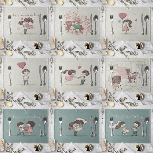 Girls Boys Placemat Dining Table Mat Cotton Linen Wedding Women Men Drink Coaster Bowl Cup Mats kitchen Pads Home Decor