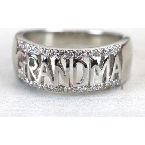 Grandma Cubic Zirconia Hollow Rings for Woman Silvery/rose gold Mothers Day Jewelry Gift Bijoux