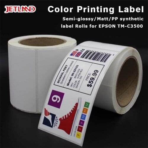 Jetland Glossy inkjet Synthetic Label rolls for Primera LX2000 / EPSON 3500 labels 4x3" - 102mm x 76mm-500 Stickers