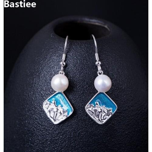 Bastiee Chinese Antique Blue Drop Earrings For Women 925 Sterling Silver Jewelry Dangle Earing