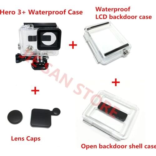 Suptig for Gopro Hero 3 plus Waterproof Housing Mount+LCD/Battery BacPac + Backoor open shell + Lens Cover for Gopro Hero 3+ 4