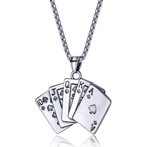 Stainless Steel Vintage Punk Rock Gamblers Flush Poker Card Pendant Necklace Jewelry Gift For Him with Chian