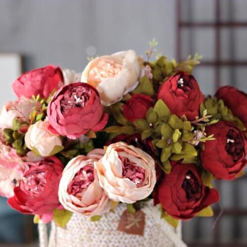 High Quality 6Heads 2Buds European Artificial Flowers Peony Rose Silk Flower DIY Bridal Bouquet Home Wedding Party Decoration