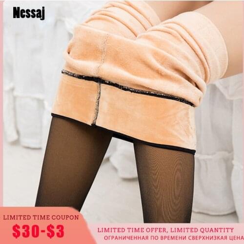 Nessaj Women Warm Leggings Winter Plus Velvet Leggins High Waist Slim Pants Sexy Mesh Leggings Spandex 10% Warm Leggings