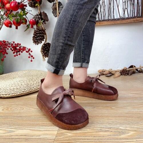 YourSeason Ladies Genuine Leather Lace Up Vintage Shoes Handmade Shallow Concise Women 2021 Spring Autumn Wedges Pumps