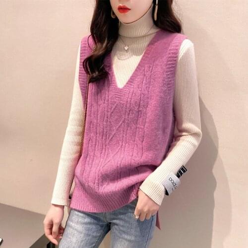 Women 2020 Spring Autumn Vintage Loose Knitted Vest Female Fashion V-neck Sweaters Ladies Solid Sleeveless Elegant Pullover Z138