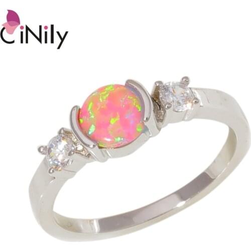 CiNily Created Pink Fire Opal Cubic Zirconia Silver Plated Wholesale Round for Women Jewelry Engagement Ring Size 6-9 OJ9495