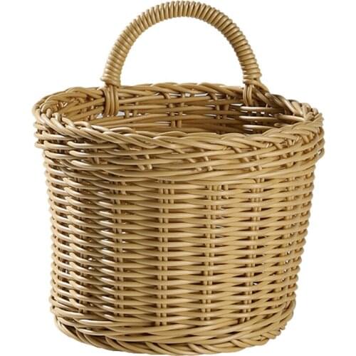 1Pcs With Handlewoven Baskets For Kitchen Living Room Hanging Baskrts Sundries Fruit Organizer Decor