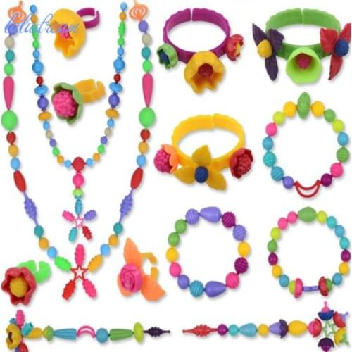 Colorful Plastic Beaded toys Snap-Together Kid Plastic beads Kit DIY Necklace Ring Bracelet Crafts Birthday Gift Fashion