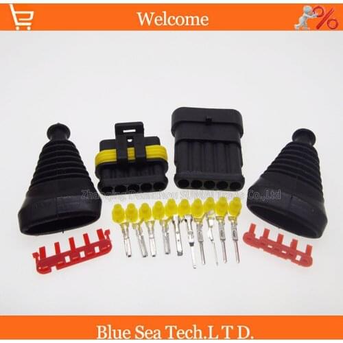 2 sets 5 Pin AMP Auto HID Connectors+sheath(2 pcs) sets for HEV/EV Start/Stop/Inverter Systems etc
