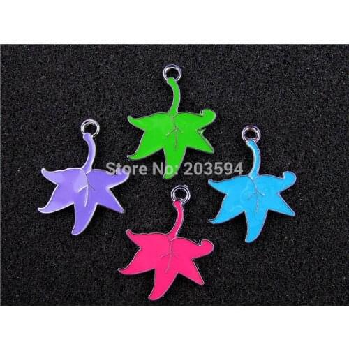 AE360 Mix Color 20Pcs Alloy Metal Enamel maple leaf Charms Pendants 30x23mm