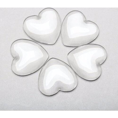 20pcs Transparent Glass Cabochon Heart Dome Flat Back Flatback Magnify Base Cover 25mm