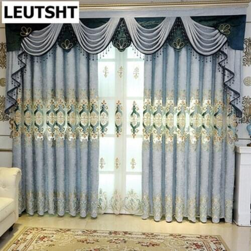 2021 New European Style Curtains for Living Dining Room Bedroom Atmospheric Water-soluble Embroidered Study Curtains valance