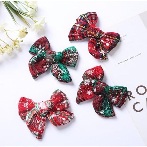 8.5x6.5cm Vintage Cotton Bows Skinny Nylon Headband Flat Back With Hair Clips Babys Girl newborn Hair Accessories For Christmas