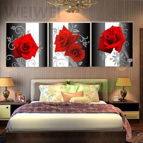 3 Piece Canvs Wall Paintings for Living Room Home Decor Wall Pictures Red Rose Wall Art Canvas Painting for Bedrooms decor