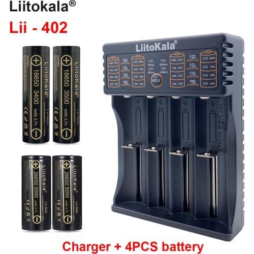 4PCS 18650 rechargeable battery 3400mah Liitokala Lii-402 USB battery charger for18650 26650 21700 18350 14500 AA AAA Batteries