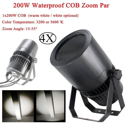 4Pcs/Lot COB Par 15-55 Degree IP65 Waterproof 250W COB Zoom Par Lights Warm White / White optional For Disco Wedding DJ Party