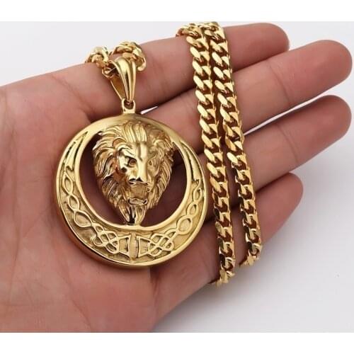 60CM Gold Plated Hip Hop Necklace Lion Punk Pendant Chain Jewelry