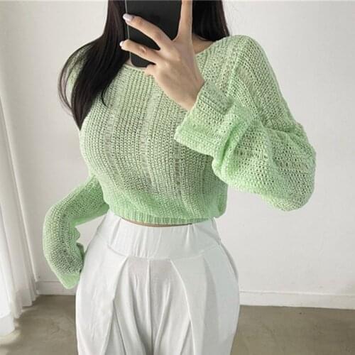 Alien Kitty Sunscreen Sexy Pullovers Holiday Chic Tops 2021 Loose Hot OL Knitted Women New Autumn Hollow Out Knitwear Sweaters