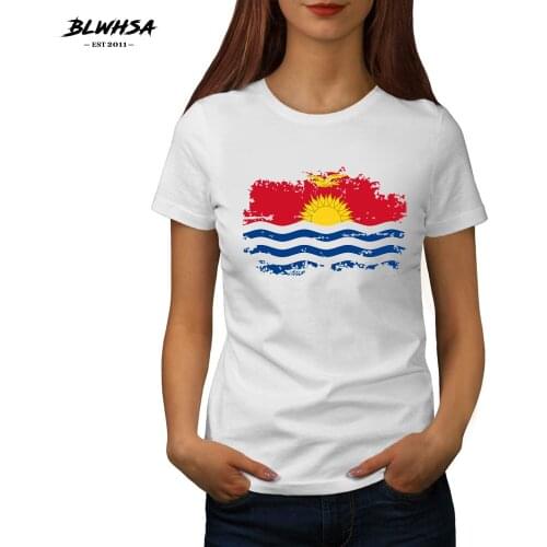BLWHSA New Kiribati Flag Printing T shirt Women Summer Student 100% Cotton Funny T-shirts Kiribati National Flag Women Tees