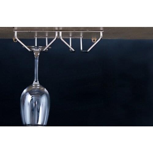 Stainless Steel Wine Glass Holder Hanging Drinking Glasses Stemware Rack Under Cabinet Storage Double Row Hanging Shelf Bar Tool