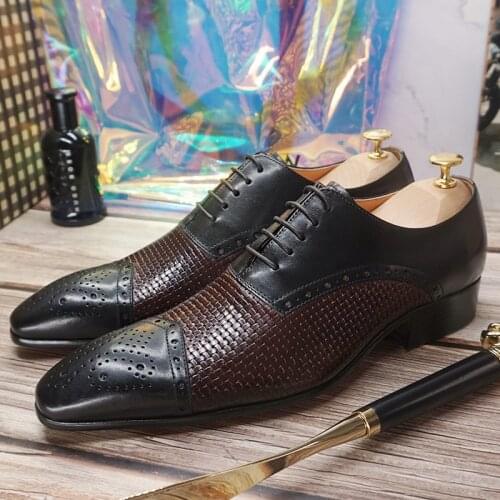 Elegant Men Leather Shoes Lace Up Pointed Cap Toe Black Brown Formal Dress Shoes Office Business Wedding Oxford Shoes For Men