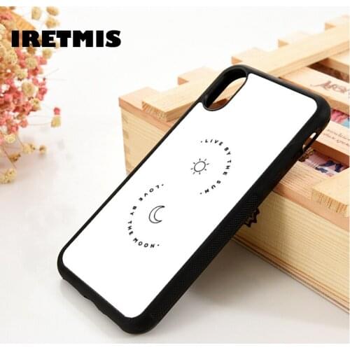 Iretmis 5 5S SE 2020 6 6S Silicone Rubber Phone Case Cover for iPhone 7 8 Plus X Xs 11 12 MINI Pro Max XR White Sun And Moon