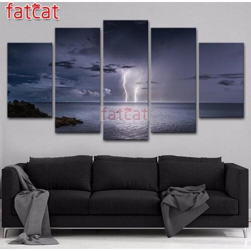 FATCAT Lightning natural scenery 5 Panel Diy Diamond Painting Full Square Round Drill Diamond Embroidery Sale Decoration AE2494