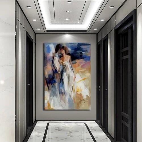 Abstract Lover Kiss Oil Painting Printed on Modern Portrait Poster And Prints Canvas Painting for Wall Art Picture Home Posters