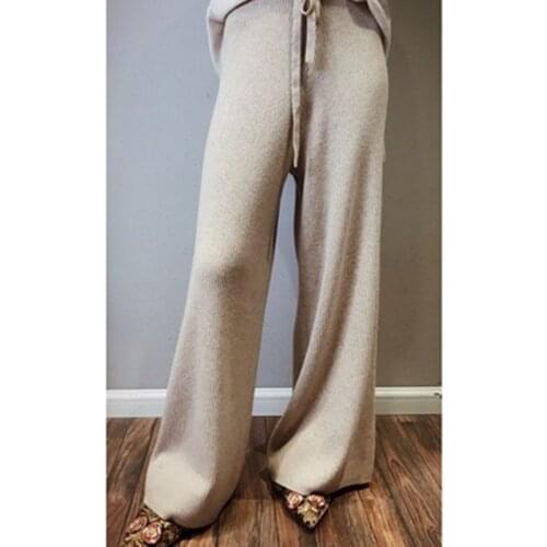 High waist cashmere wide leg pants womens trousers casual loose wild wool pants autumn and winter knitted wool pants wear