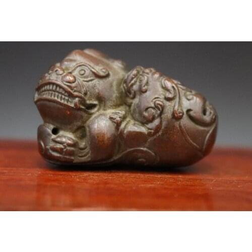 China 100% red Copper Fengshui Animal Foo dog lion Kylin Pixiy Statue Pendant kids toys small statue Decoration Home Gift