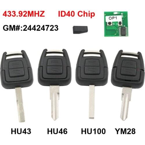 2 Button Remote Smart Car Key 433.92Mhz ID40 Chip HU43/HU46/HU100/YM28 Uncut Blade For Opel Astra Vectra Zafira Omega Frontera