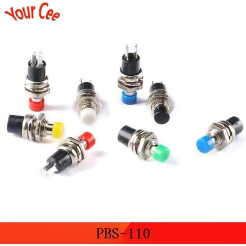 10pcs 7MM PBS-110 On/Off Push Button Switch AC 220V 0.5A Mini Lockless Momentary ON OFF Push Button Micro Normally Open Switch