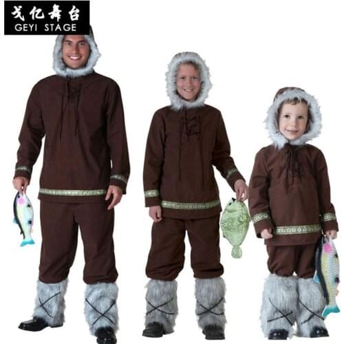 Cos Eskimo Costume Halloween childrens day stage performance Arctic Aboriginal costume parent-child Costume