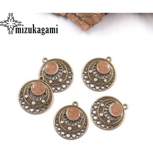 Retro Bronze Zinc Alloy Round Enamel Flowers Charms 6pcs/lot For DIY Earrings Jewelry Making Finding Accessories