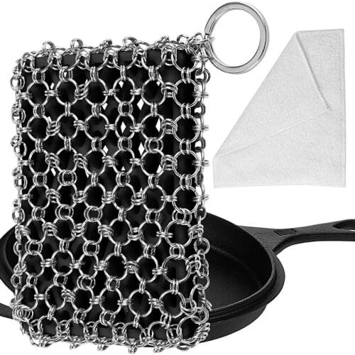 Kitchen Accessories Cast Iron Cleaner Stainless Steel Chainmail Scrubber for Skillet Wok Pot Pan Pre-Seasoned Pan BBQ Grill Brus