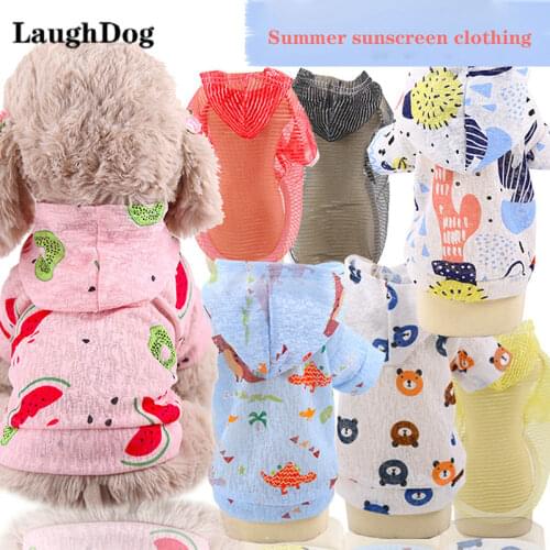 Summer Cat Dog Clothes Sun-Protective Mesh Shirt Hoodie Clothes For Small Dogs Cats Breathable Puppy Coat Cute Print Chihuahua