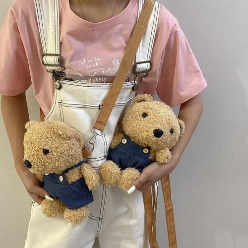 Kawaii Brown Bear Backpack Cartoon Animal Plush Dolls Cute Teddy Bear Fashion Crossbody Bag Coin Purse Plush Toys Gift for Girls