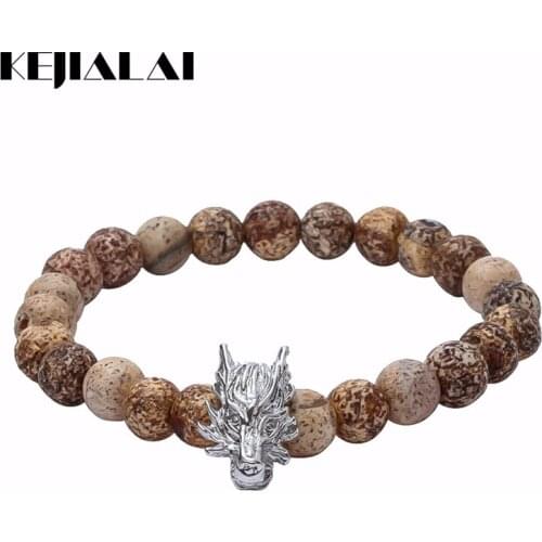 Fashion Men Jewelry Wolf Head Charm Bracelets Weathering Stone Beads Wolf Head Connector Accessories Pulseira Animal Bracelet