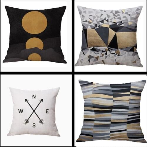 Cartoon Throw Pillow Linen Digital Cushion Cover Gold Printing Cushion Cover Living Room Car Pillow Case