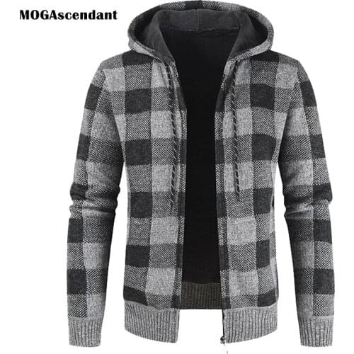Mens Winter Fleece Sweatercoat Autumn Faux Fur Wool Warm Jumpers Hooded Cardigan Male Striped Wool Liner Zipper Fleece Coats