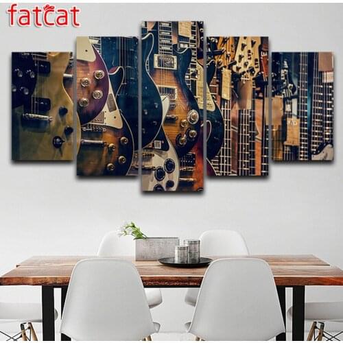 FATCAT 5 Pieces Guitar Musical Instrument Diy Diamond Painting Full Square Round Drill Diamond Embroidery Sale Decor AE957