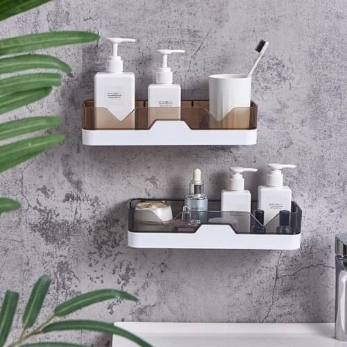 Wall-Mounted Bathroom Shelf For Shampoo Storage Plastic Storage Rack Kitchen Organizer For Bathroom Accessories Without Drill