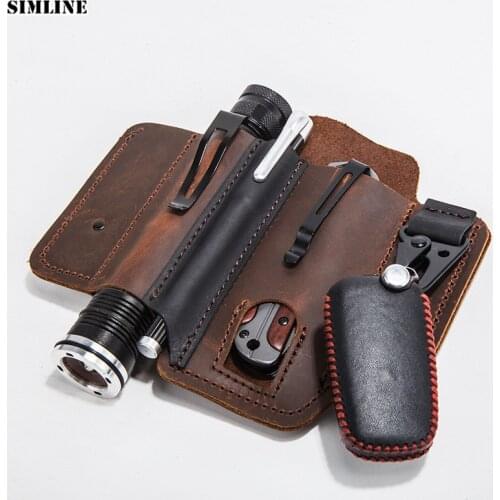 Tactical Genuine Leather Belt EDC Waist Bag Holster Portable Tool Bag For Knife Pen Hunting Camping Military Bags Case Scabbard