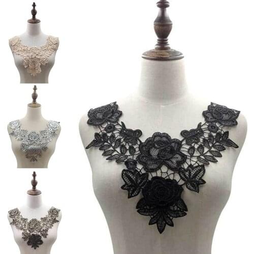 New Embroidery Flower Lace Collar Fabric Sewing Applique DIY Guipure Ribbon Trim Neckline Patches Wedding Decor Fashion