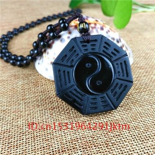 Charm Obsidian Black Amulet Beads Women Gifts Taiji Natural Bagua Jewelry Chinese Pendant Fashion for Necklace Jade